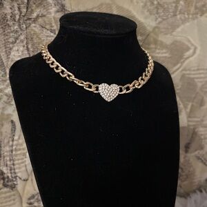 Gold Heart Pavé Chain Choker/Necklace